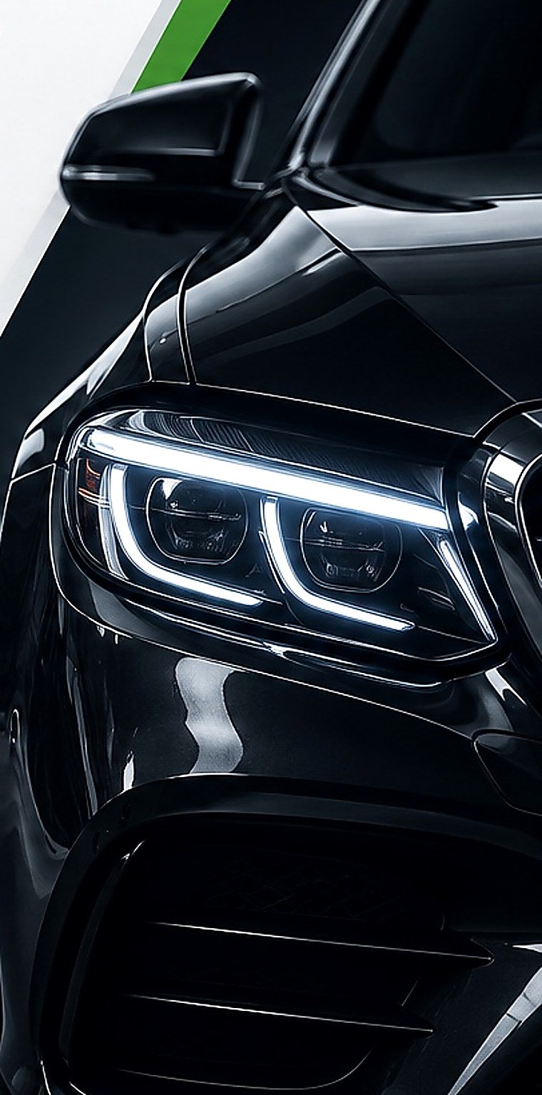 Premium black car headlight detail